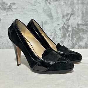 Cole Haan Heeled Penny Loafer Pumps Womens Size 9 Black Suede Leather Corpcore